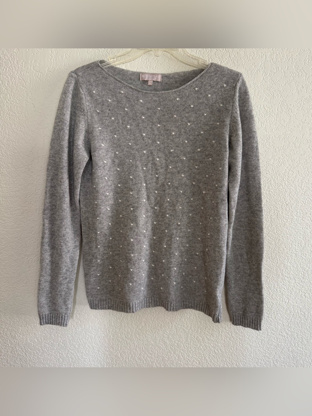 Benedetta B Gray Polka Dot Merino Wool Cashmere Sweater Boat Neck Minimalist M